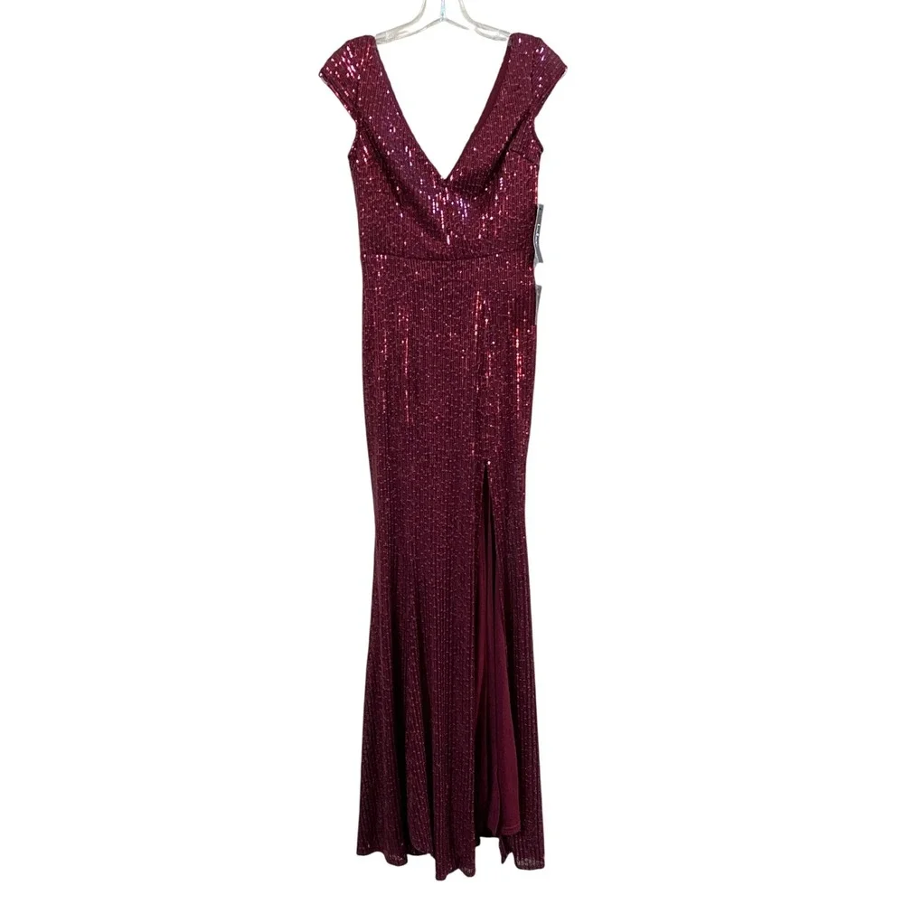 LULUS Catching Compliments Burgundy Sequin Maxi Dress Holiday Glam XS -NWT - Picture 3 of 16